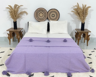 Handmade Moroccan Cotton Pom Pom Blanket: Cozy Throw Bedspread