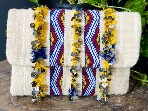 Handmade Moroccan Rug Clutch Bag: Wool & Leather Gift