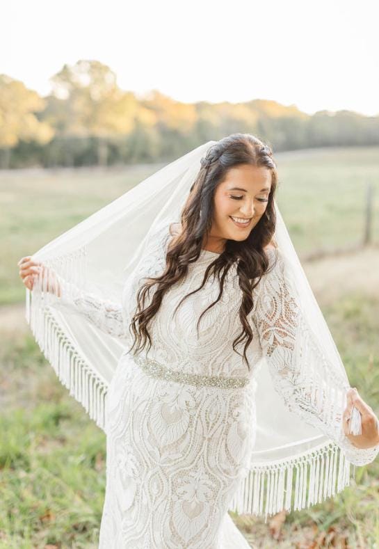 Boho Western Fringe Wedding Veil - Etsy display picture 2