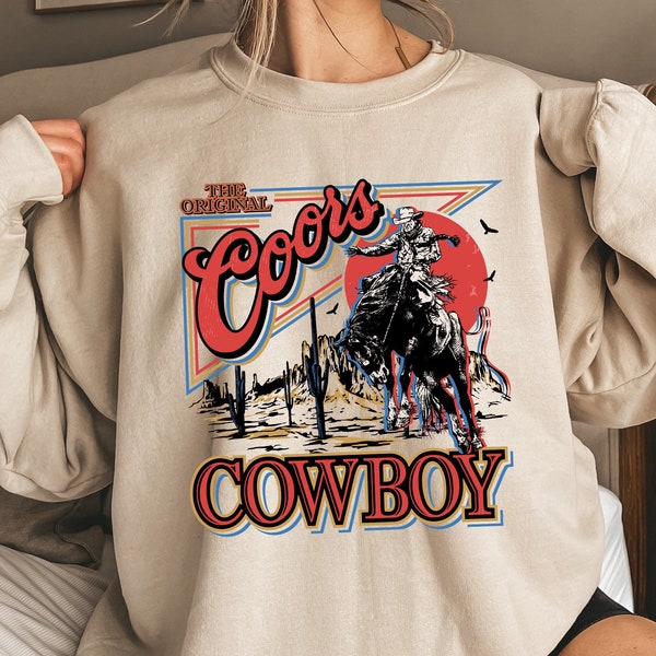 The Original Coors Cowboy, Mens Beer Hoodie, Western Rodeo, Coors Beer, Western Sweatshirt, Vintage Cowboy Tee, Mens Trending, Beer Sweater