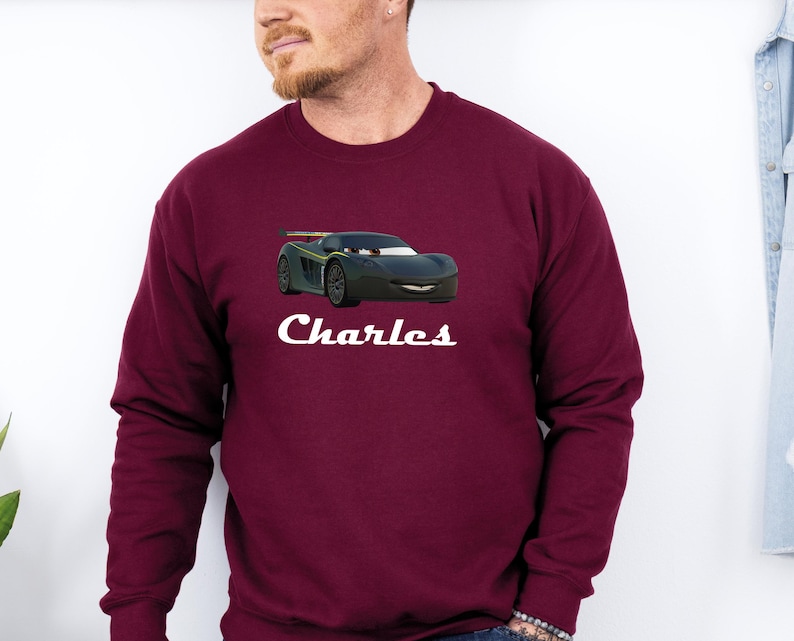 Personalized Cartoon Cars Name Sweatshirt, Disney Cars Crewneck, Lightning Mcqueen Jumper, Fillmore, Francesco Bernoulli, Mater, Doc Hudson image 3