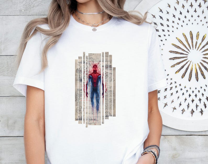 Spiderman T-shirt, Marvel Shirt, Super Hero TShirt, Friendly Neighbourhood Blueprint Top, Comic Book Legend, Avanger Tee, Peter Parker Gift bild 1