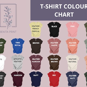 a t - shirt color chart with different colors