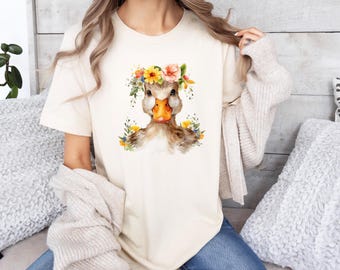 Watercolor Duck T-shirt, Silly Goose Tee, Floral Goose Shirt, Cute Duck Shirt, Spring Farm Tshirt, Animal Shirt Gift