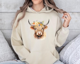 Highland Cow Hoodie, Floral Cow Hoodie, Highland Cow Gifts, Cow Lovers Gift, Funny Cow Hoodie, Farm Animal Hoodie, Boho Country Western Top