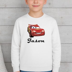 Personalized Cartoon Cars Name Sweatshirt, Disney Cars Crewneck, Lightning Mcqueen Jumper, Fillmore, Francesco Bernoulli, Mater, Doc Hudson image 1