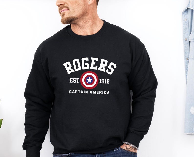 Sudadera Rogers 1918, suéter Rogers, jersey de cuello redondo de los Vengadores, camiseta del Capitán América, superhéroe de Marvel, Avengers Assemble, suéter del Soldado del Invierno imagen 2