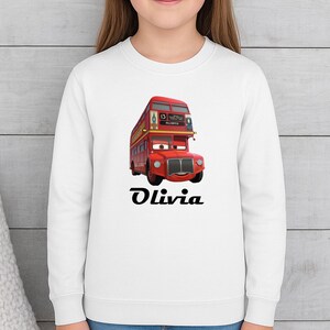Personalized Cartoon Cars Name Sweatshirt, Disney Cars Crewneck, Lightning Mcqueen Jumper, Fillmore, Francesco Bernoulli, Mater, Doc Hudson image 2