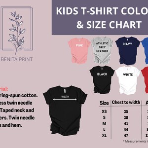 kids't - shirt color and size chart