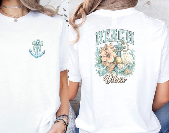 Beach Vibes T-Shirt, Nautical Anchor Seashell Tee, Summer Holiday Shirt, Ocean Relax Apparel
