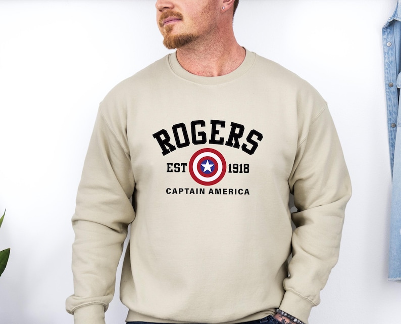 Sudadera Rogers 1918, suéter Rogers, jersey de cuello redondo de los Vengadores, camiseta del Capitán América, superhéroe de Marvel, Avengers Assemble, suéter del Soldado del Invierno imagen 1