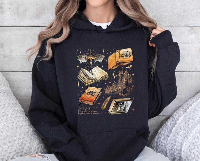Iron Flame Hoodie, Onyx Storm Pullover, Fourth Wing Bookish Hoodie, Fantasy Dragon Top, Rebecca Yarros Hoodie, Book Lovers Gift Bild 4