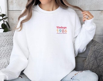 Vintage Custom Year Sweatshirt, Personalised Birthday Crewneck, Aesthetic Subtle Birth Year Jumper,  Vintage Style Milestone Year Sweater