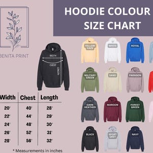 hoodie color and size chart for men and women