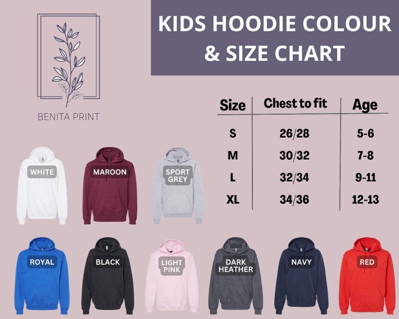 kids hoodie sweatshirt size chart
