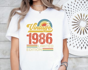 Personalised Vintage Limited Edition Tee, Custom Birth Year Retro T-Shirt, Aesthetic Birthday Sunset Palm Tree Shirt, Groovy Old School Tee