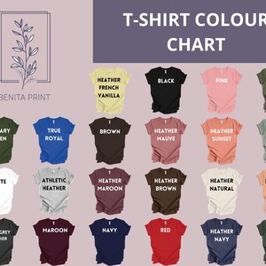 a t - shirt color chart with different colors