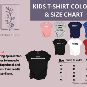 kids't - shirt color and size chart