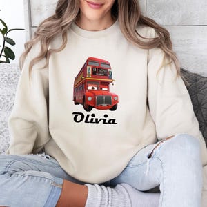 Personalized Cartoon Cars Name Sweatshirt, Disney Cars Crewneck, Lightning Mcqueen Jumper, Fillmore, Francesco Bernoulli, Mater, Doc Hudson image 6