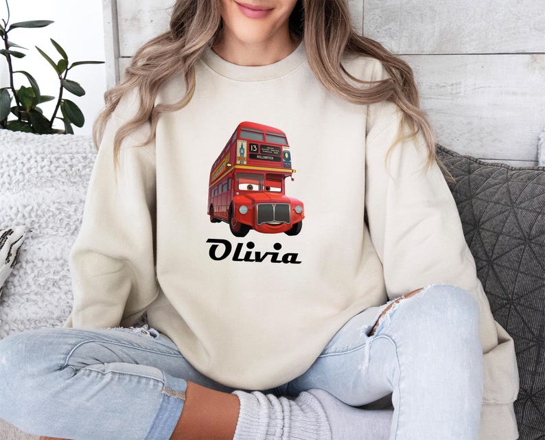 Personalized Cartoon Cars Name Sweatshirt, Disney Cars Crewneck, Lightning Mcqueen Jumper, Fillmore, Francesco Bernoulli, Mater, Doc Hudson image 6
