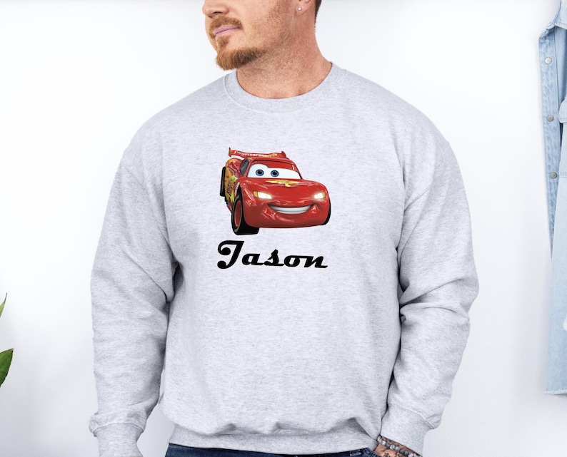 Personalized Cartoon Cars Name Sweatshirt, Disney Cars Crewneck, Lightning Mcqueen Jumper, Fillmore, Francesco Bernoulli, Mater, Doc Hudson image 4