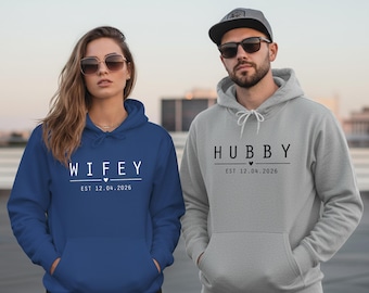 Matching Couple Hoodie, Wifey and Hubby Pullover, Wedding Hoodie, Honeymoon Hoodie, Just Married Hoodie, Mr and Mrs Top, His and Hers Jumper