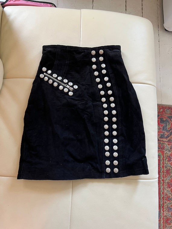 Vintage Silver-Studded Black Suede Skirt