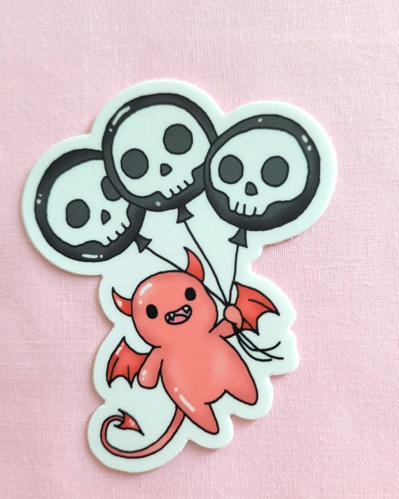 Hand Drawn Kawaii Devil Waterproof Die Cut Vinyl Sticker - Halloween, Hydroflasks, Waterproof Stickers, Goth, Emo, Kawaii, Gift