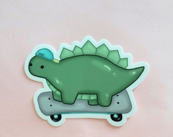 Cute Hand Drawn Skateboarding Stegosaurus Sticker - kawaii, cute, skateboard, stickers, skater, gift, stegosaurus, dinosaurs, steggi