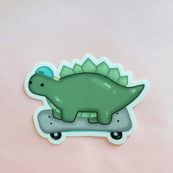 Cute Hand Drawn Skateboarding Stegosaurus Sticker - kawaii, cute, skateboard, stickers, skater, gift, stegosaurus, dinosaurs, steggi