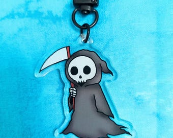 Kawaii Hand Drawn Grim Reaper Acrylic Keychain - keychain, grim reaper, gift, halloween, spooky, goth, emo, grunge, kawaii, cute, keychains