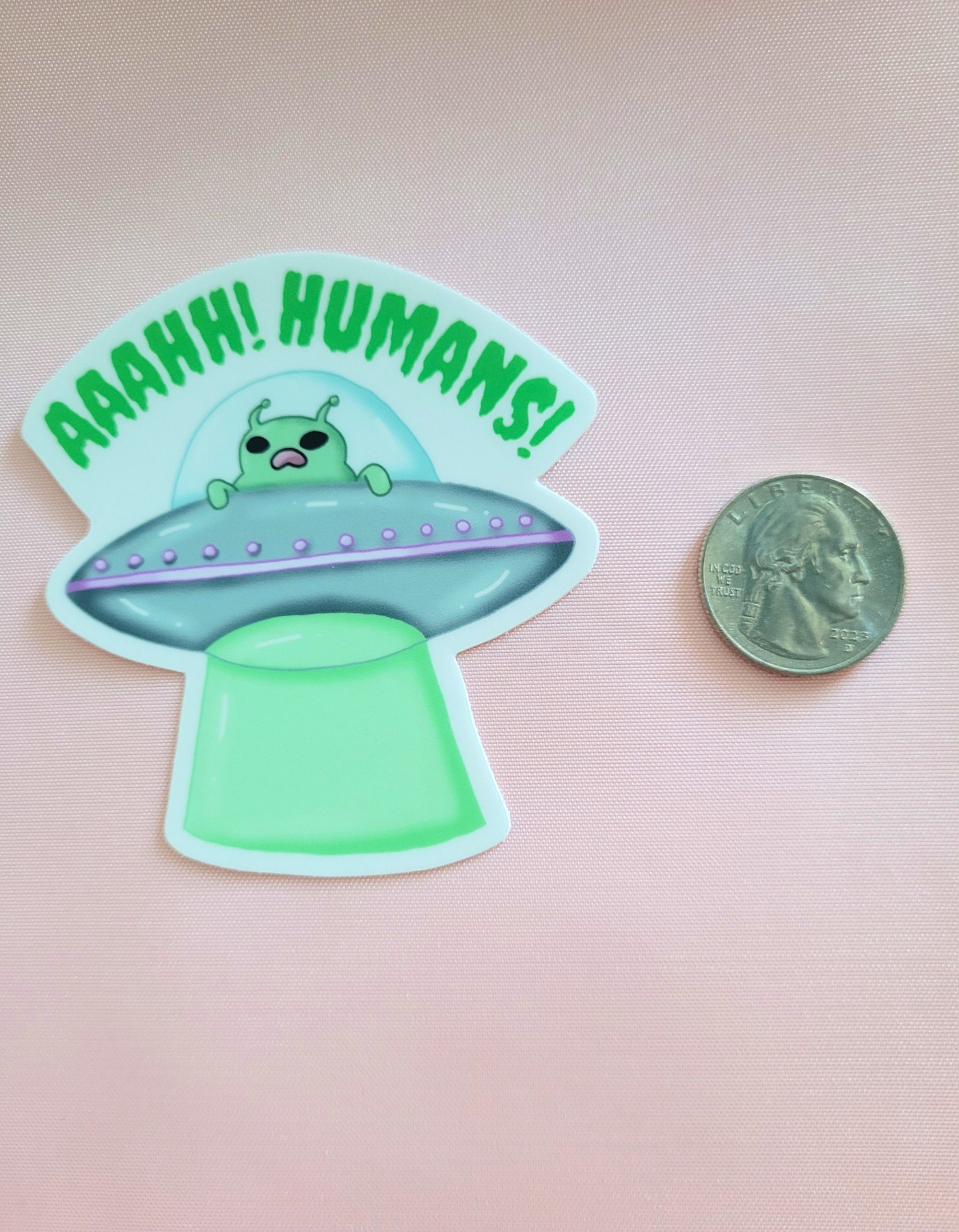 Funny Hand Drawn Scared Alien Waterproof Sticker - Aliens, Cute