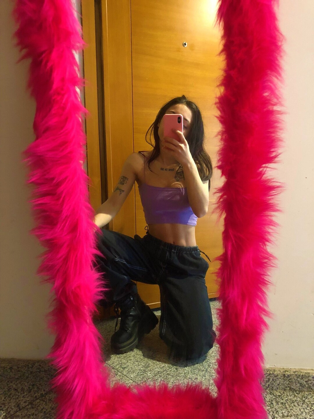 Furry Pink Plush Full Size Mirror , Aesthetic Funky Decor Etsy