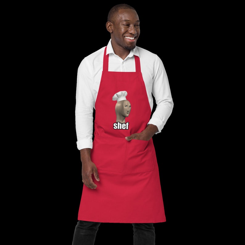 Shef Meme Apron Organic Cotton Cooking Stonks Meme Man Funny Etsy