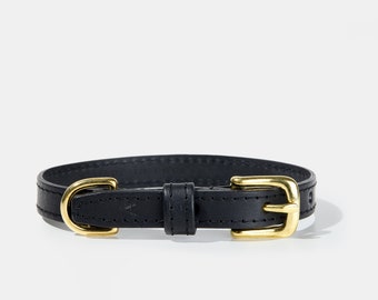 Petite Handcrafted Black Leather Dog Collar: Perfect for Toy & Miniature Dog Breeds