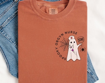 Spooky OBGYN Nurse Halloween Comfort Colors® T-Shirt, Obstetrics and Gynecology Nurse Gift, Ob-gyn Nurse RN Squad Halloween Crew Tee