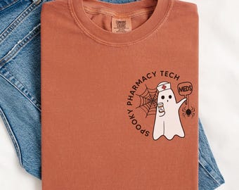Spooky Pharmacy Tech Halloween Comfort Colors® Shirt, Pharmacy Technician Halloween Gift, Pharmacist Technologist Crew Tee, Pharmacy Student
