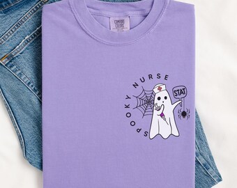 Spooky Nurse Halloween Comfort Colors® T-Shirt, Halloween Nurse Gift, RN Nurse Boo Crew Shirt, Future Nurse Halloween Tee