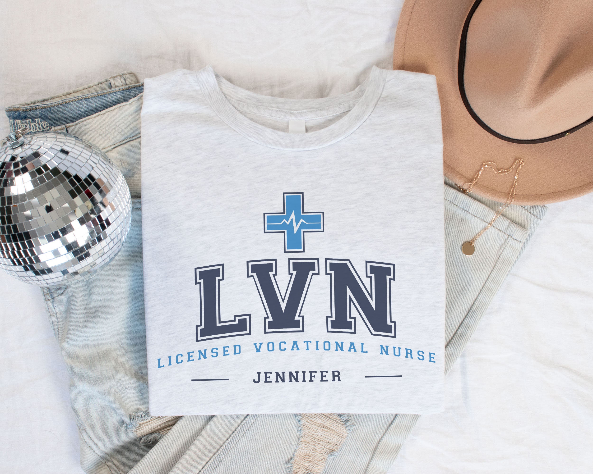 Custom LVN Shirt, Personalized Licensed Vocational Nurse Gift, LVN Nurse Graduation Gift, Licensed Vocational Nurse Crewneck Team T-Shirt
