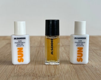 Jil Sander Miniature Perfume, Jil Sander Sun and Jil Sander Woman III, eau de toilette 5ml, 1989, Miniature Vintage Collectible Rare Mignon