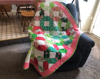 Handmade Quilted Throw blanket with Watermelon themed cotton print