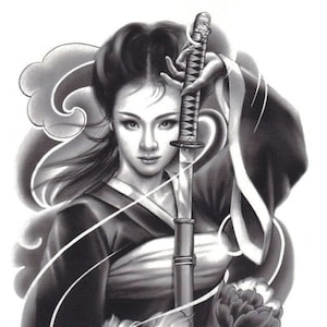 Temporäres Tattoo Woman Warrior - Katana-Schwert aus der Scheide