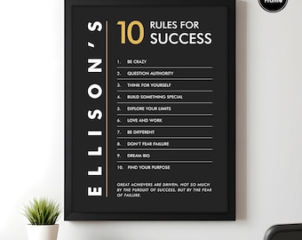 Póster de Larry Ellison con 10 reglas para el éxito / Decoración de pared para emprendedores