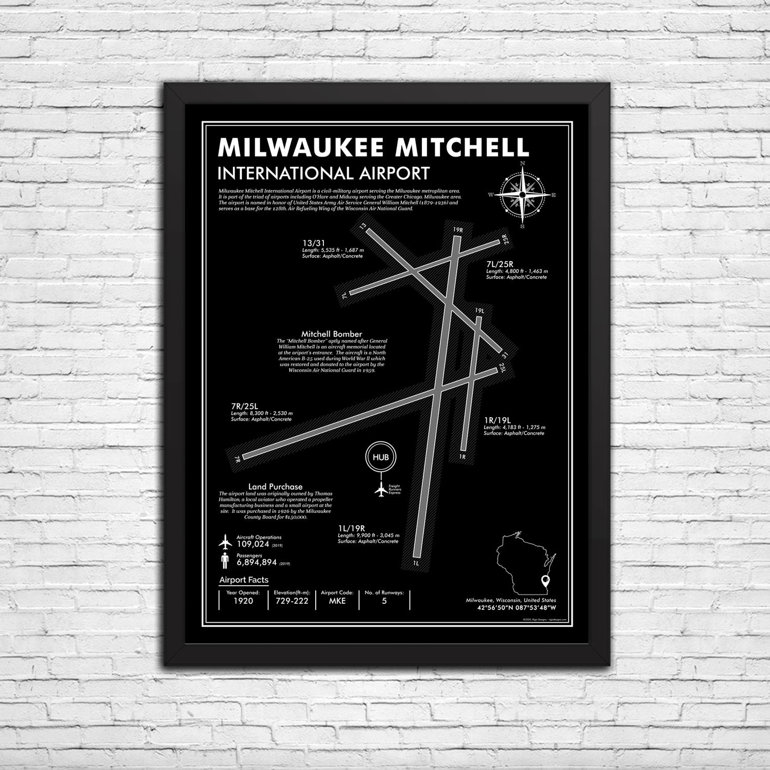 MKE, Mitchell International Airport, Airport Map Art, Airport Code Art, Airport Sign, Airport