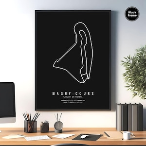 Magny-Cours-circuit, F1-circuit, F1-circuit muurkunst, F1-racebaan, F1-circuitkaart, Formule 1-circuit, racebaankunst, racebaanposter