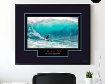 Póster motivacional de cambio, arte de olas de surf, decoración de pared para oficina