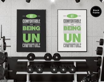 Póster motivacional para el gimnasio / Arte de pared con la frase "Acostúmbrate a la incomodidad"