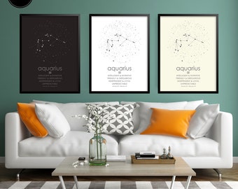 Aquarius, Aquarius Poster, Zodiac Signs, Constellation Map, Astronomy Print, Star Map, Custom Star Map, Star Map Print, Star Map Poster