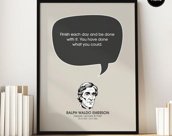 Pôster com citação de Ralph Waldo Emerson, Flores e Frase sobre a Beleza.