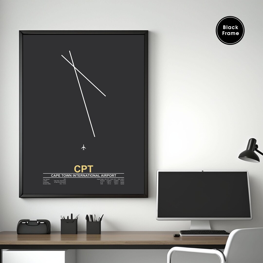 Cape Town Airport (CPT) Map Art Print, Minimalist Airport Code - Etsy